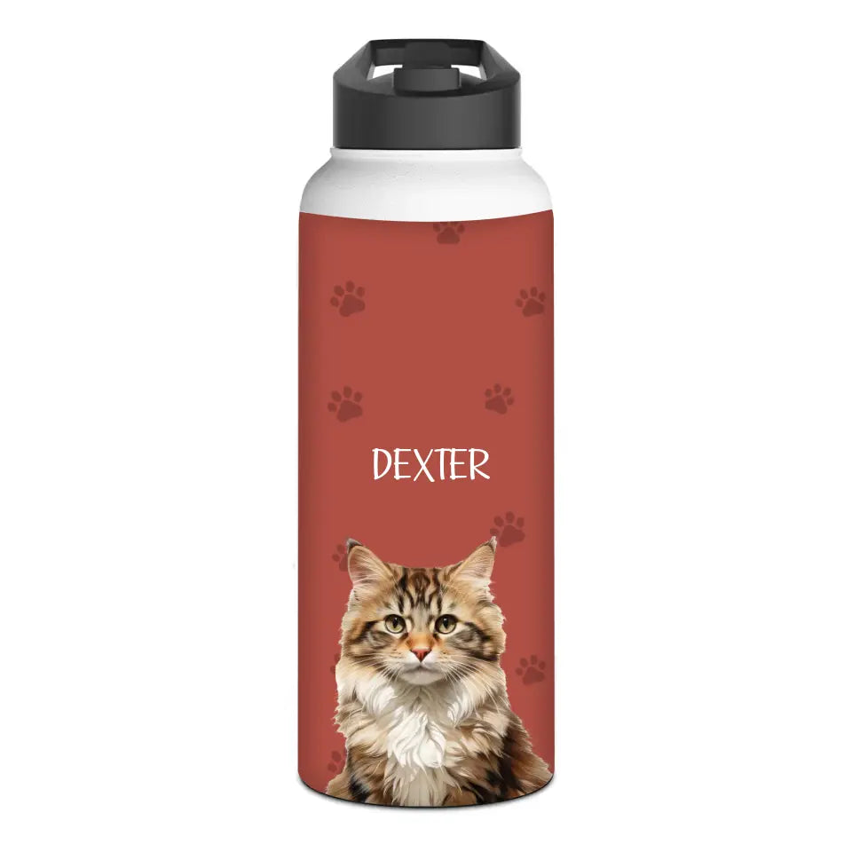 Custom Cat Photo Stainless Steel Water Bottle Printify