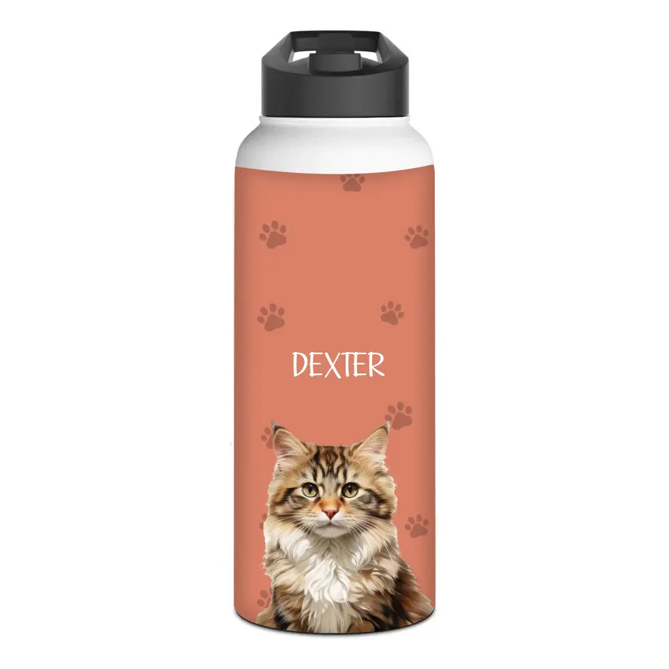 Custom Cat Photo Stainless Steel Water Bottle Printify