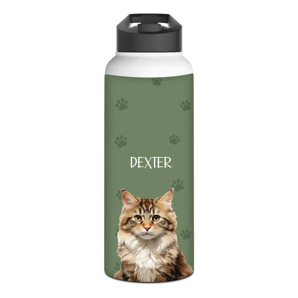 Custom Cat Photo Stainless Steel Water Bottle Printify