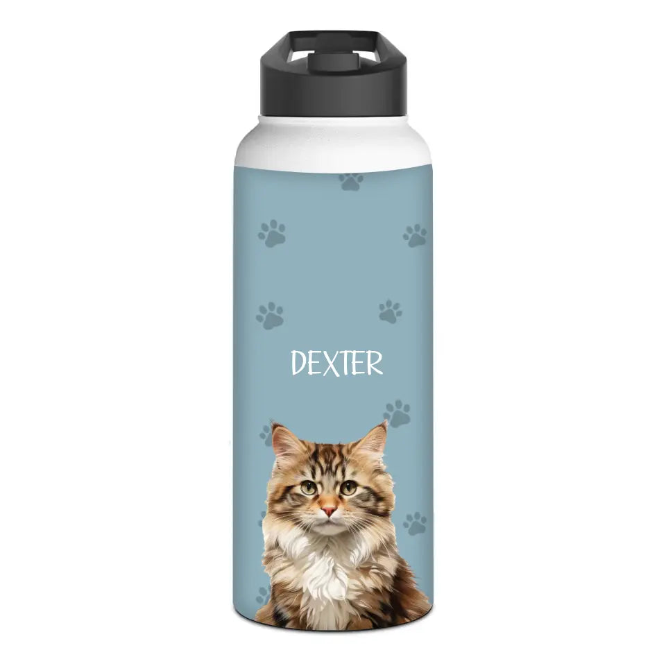 Custom Cat Photo Stainless Steel Water Bottle Printify