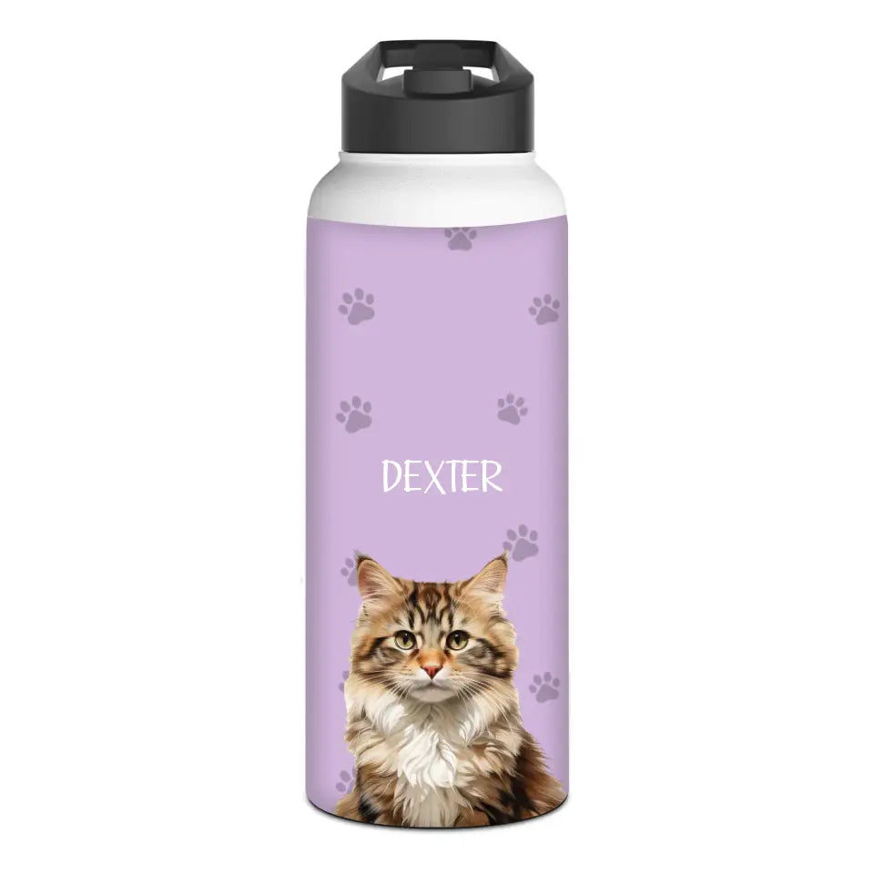 Custom Cat Photo Stainless Steel Water Bottle Printify