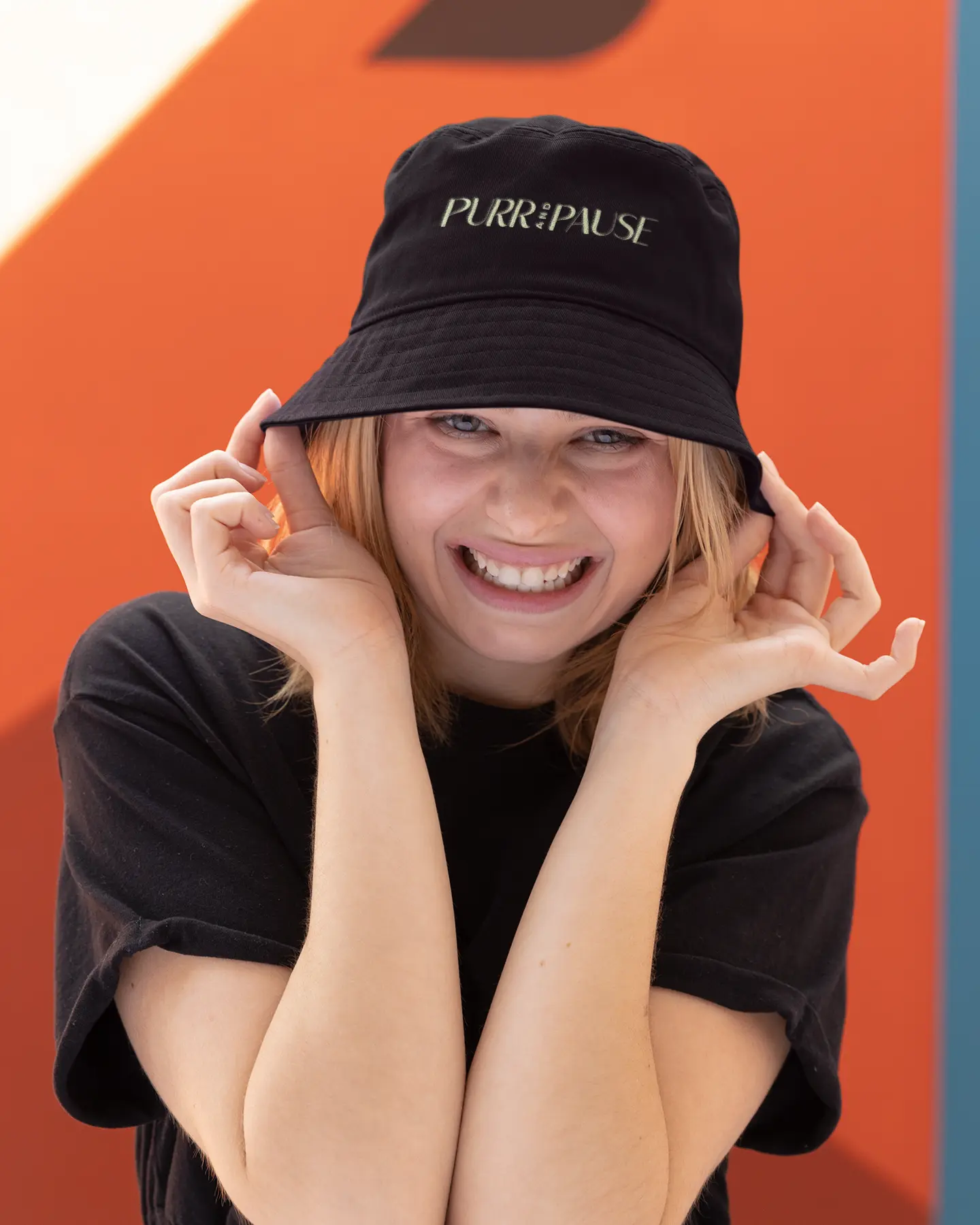 Purr & Pause Embroidered Bucket Hat for Cat Lovers Printify