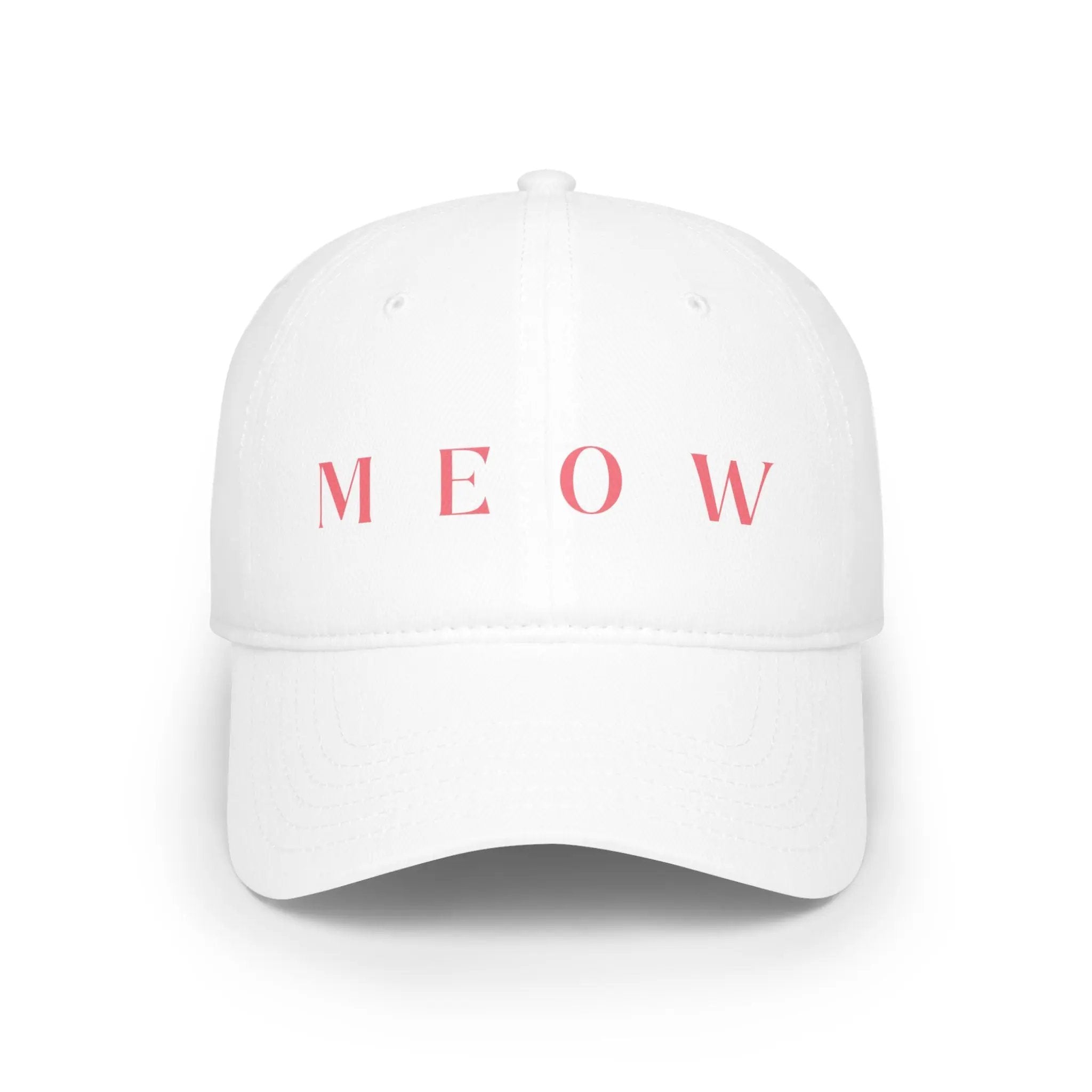 Casual White 'MEOW' Low Profile Baseball Cap – Perfect for Cat Lovers Printify