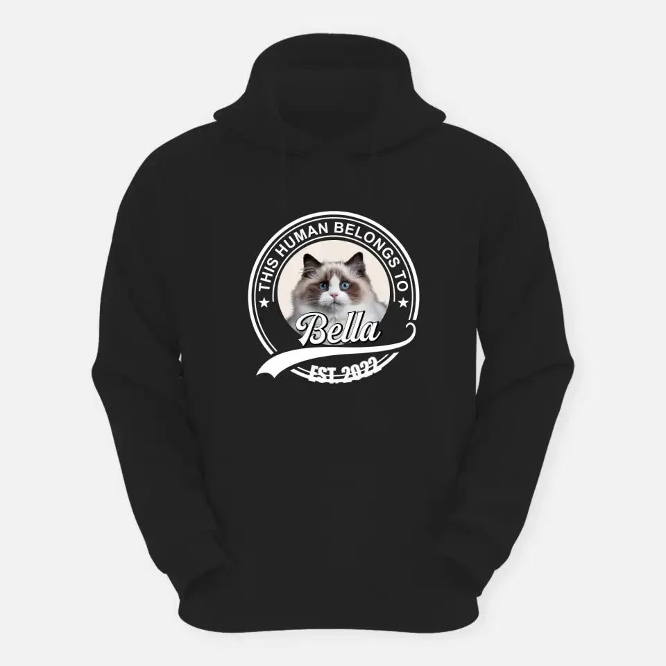 This Human Belongs to - Personalised Cat Hoodie Printify