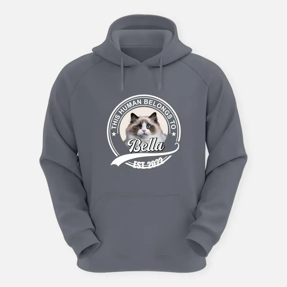 This Human Belongs to - Personalised Cat Hoodie Printify