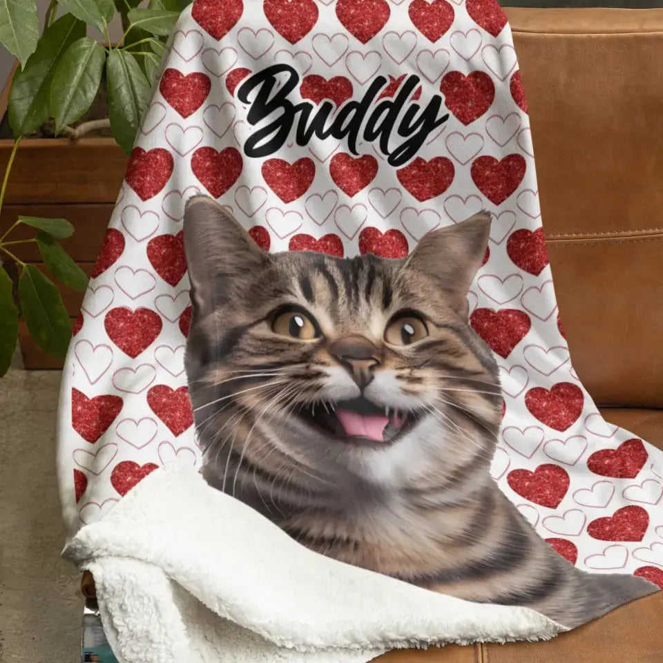 Valentine Cat Photo Blanket Printify