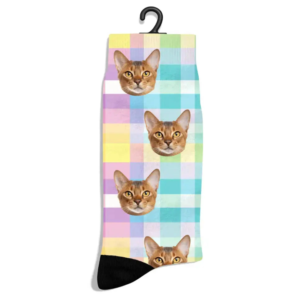 Personalized Check Pattern Cat Socks Printify