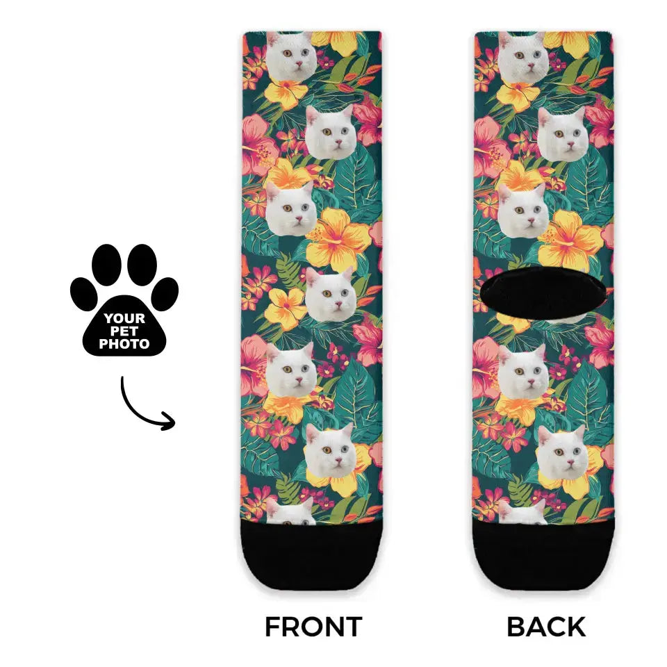 Personalized Tropical Pattern Cat Socks Printify