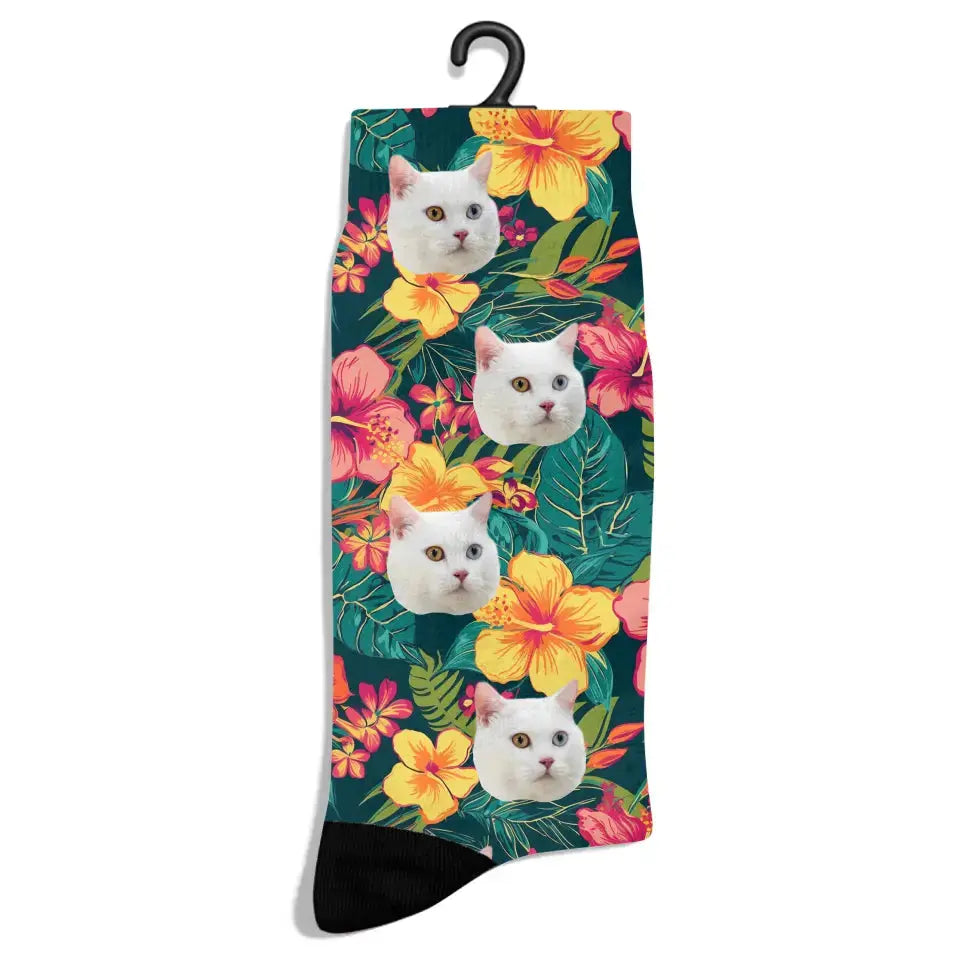 Personalized Tropical Pattern Cat Socks Printify