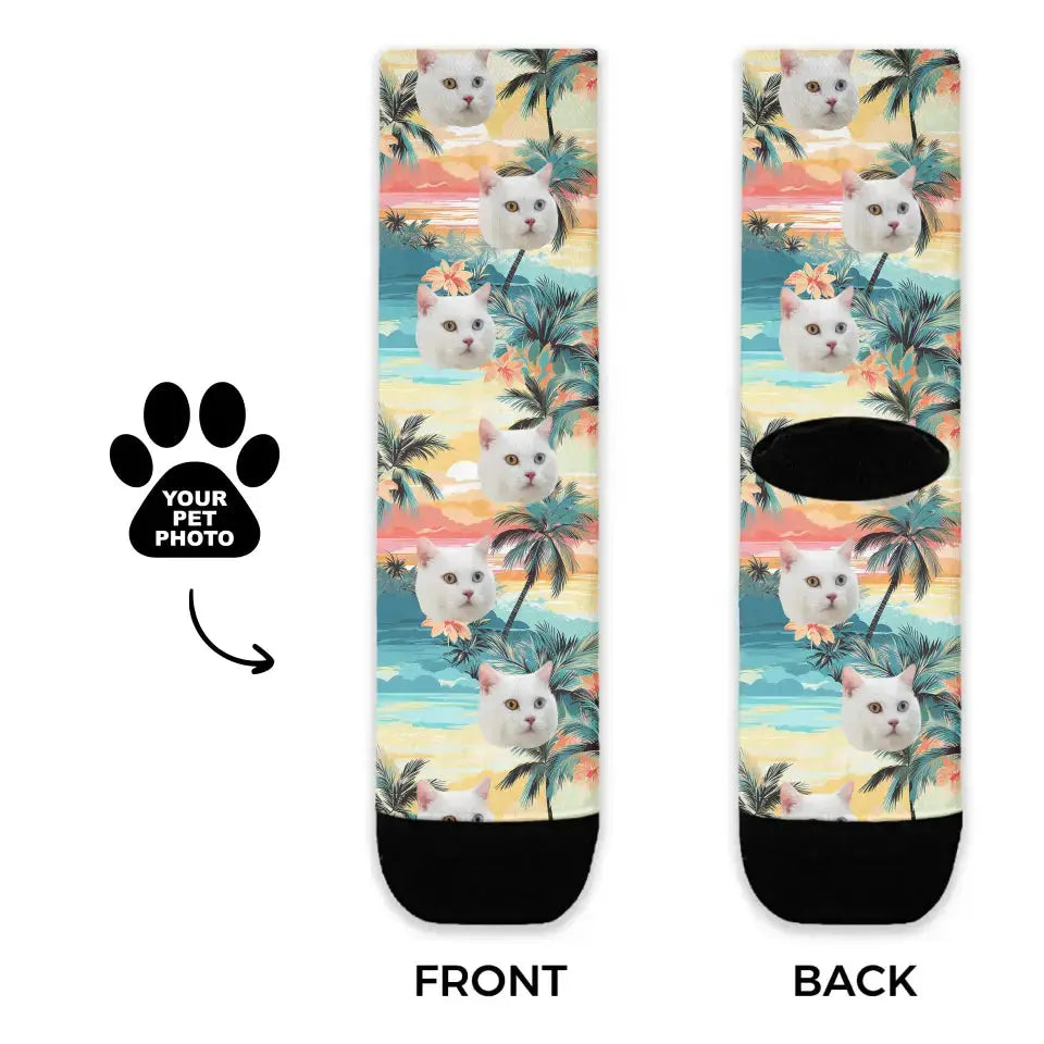 Personalized Beach Pattern Cat Socks Printify