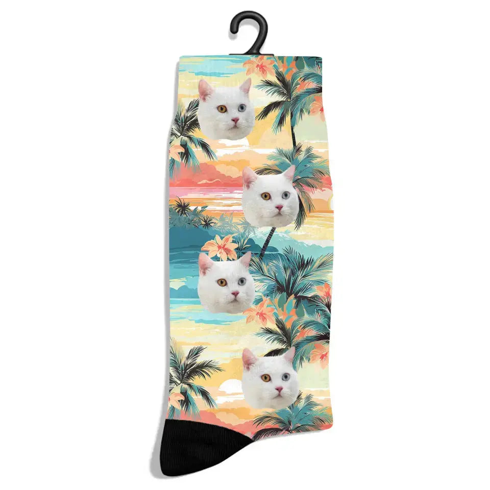 Personalized Beach Pattern Cat Socks Printify