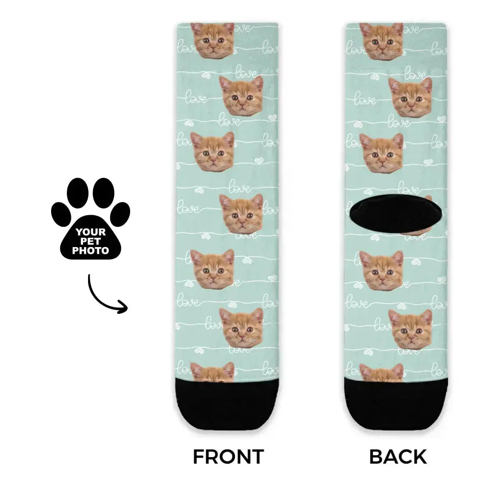 Personalized Pastel Love Pattern Cat Socks Printify