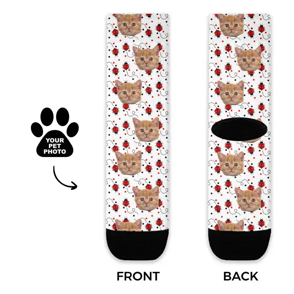 Personalized Ladybug Pattern Cat Socks Printify