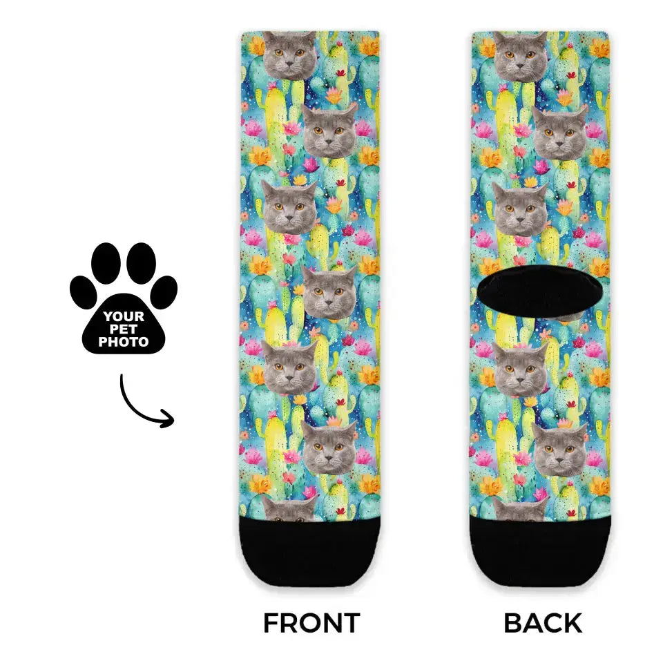 Personalized Cactus Summer Pattern Cat Socks Printify