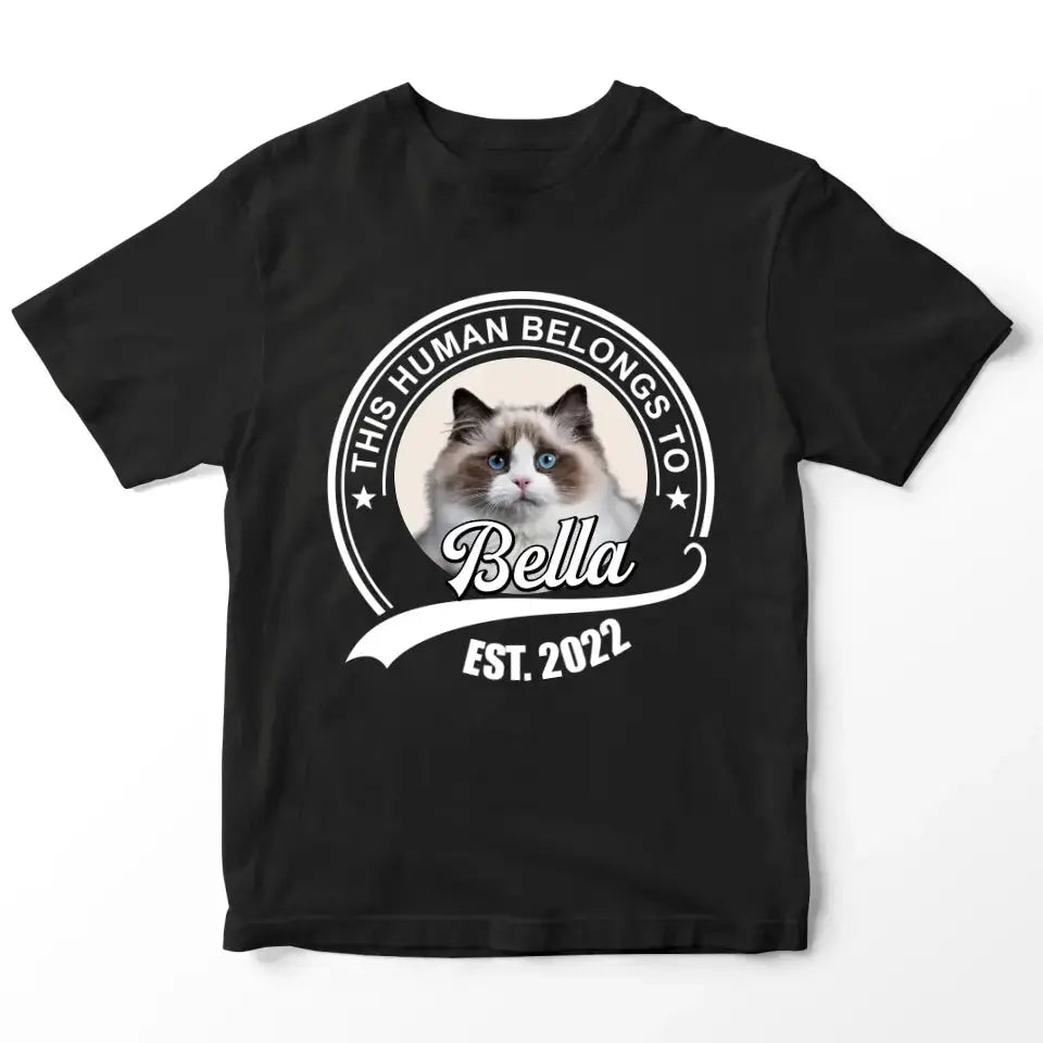 This Human Belongs to - Personalised Cat T-Shirt Printify