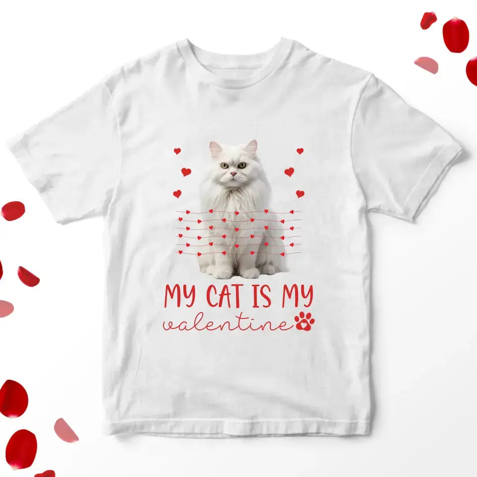 Personalized My Cat Is My Valentine T-Shirt - Custom Cat Photo Valentines Day Shirt For Cat Owners Printify