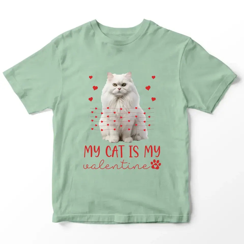 Personalized My Cat Is My Valentine T-Shirt - Custom Cat Photo Valentines Day Shirt For Cat Owners Printify