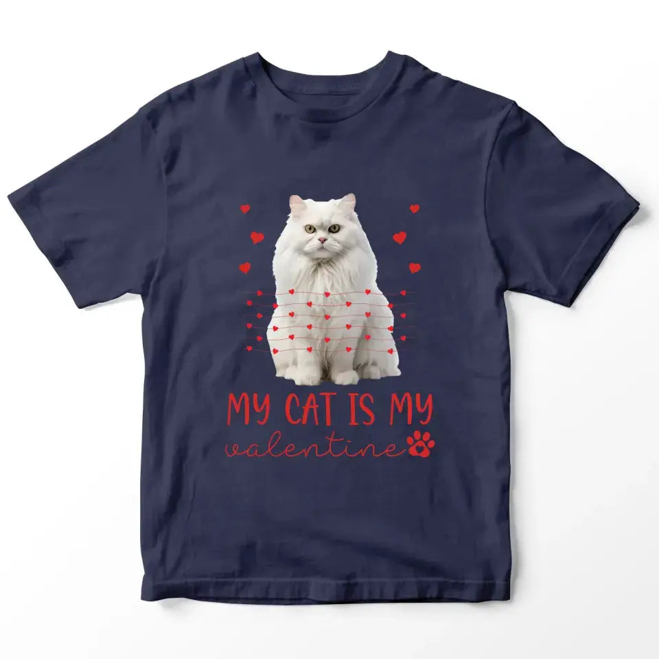 Personalized My Cat Is My Valentine T-Shirt - Custom Cat Photo Valentines Day Shirt For Cat Owners Printify