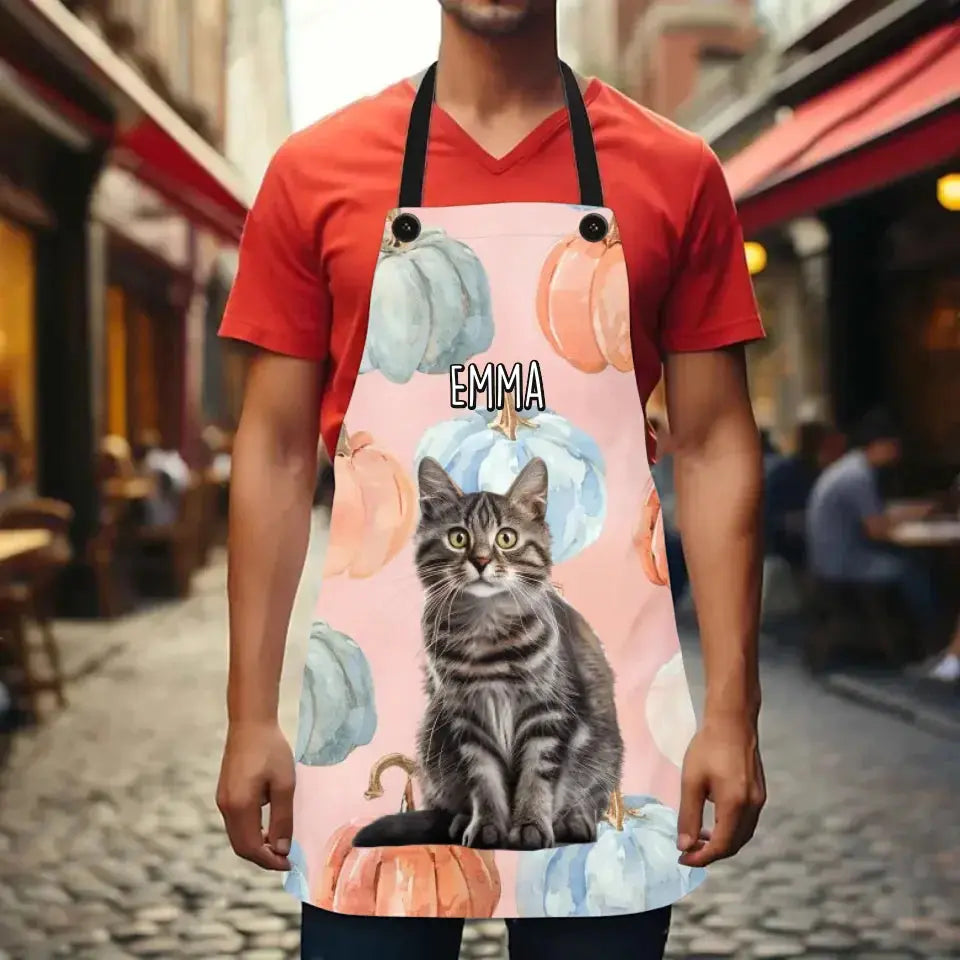 Custom Personalized Pastel Pumpkin Style Cat Photo Apron Printify