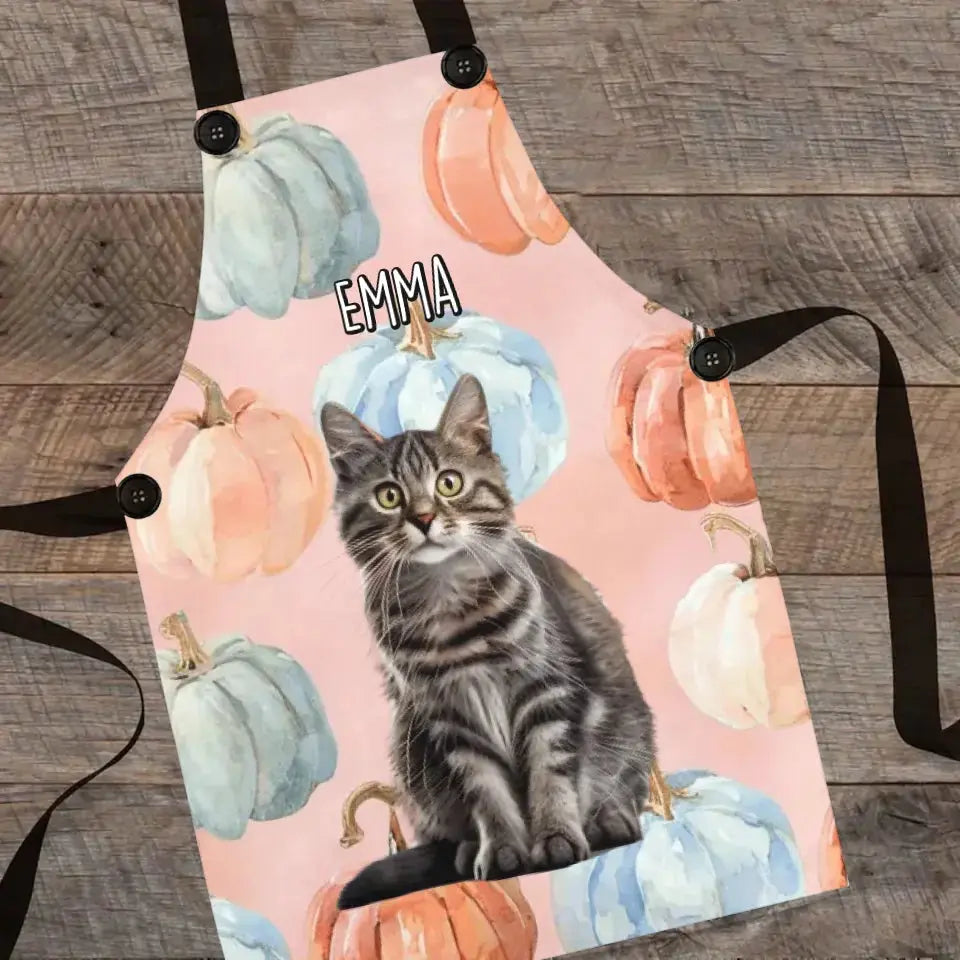 Custom Personalized Pastel Pumpkin Style Cat Photo Apron Printify