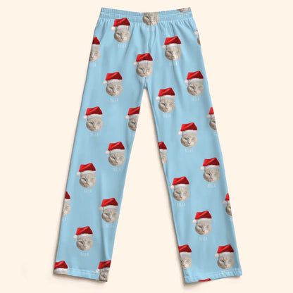 Personalized Cat Photo Kids Christmas Pajama Pants - Chic Kitty