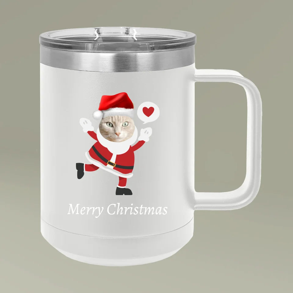 Custom Personalized Cat Photo Christmas Coffee Mug Tumbler, 15oz