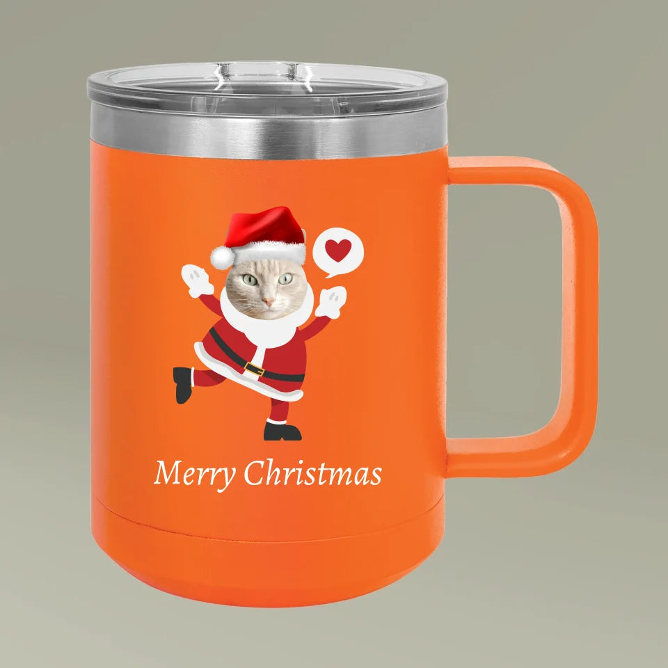 Custom Personalized Cat Photo Christmas Coffee Mug Tumbler, 15oz