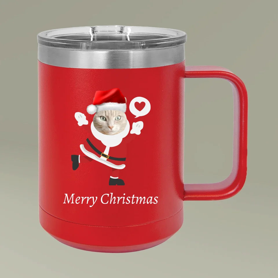 Custom Personalized Cat Photo Christmas Coffee Mug Tumbler, 15oz