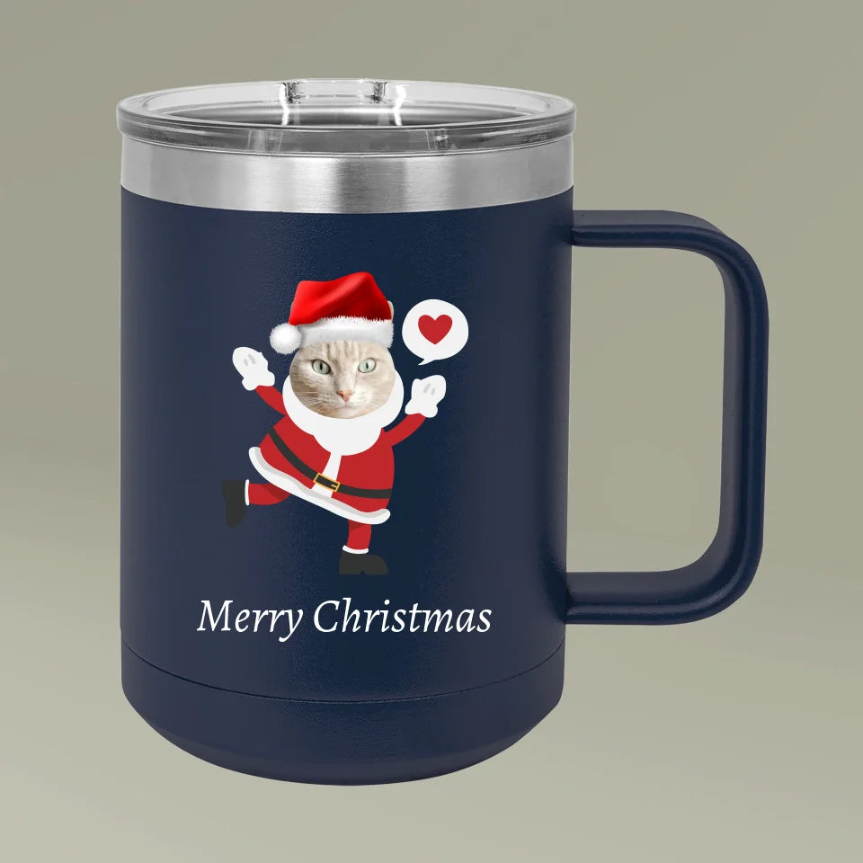 Custom Personalized Cat Photo Christmas Coffee Mug Tumbler, 15oz