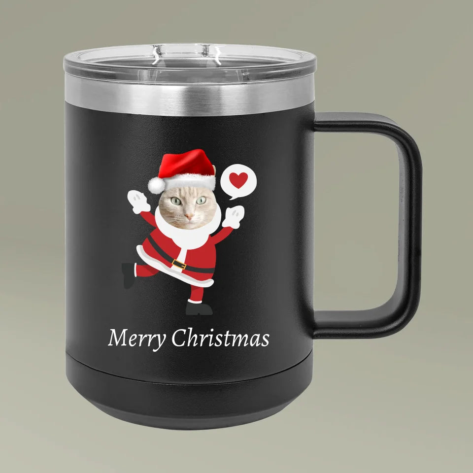 Custom Personalized Cat Photo Christmas Coffee Mug Tumbler, 15oz