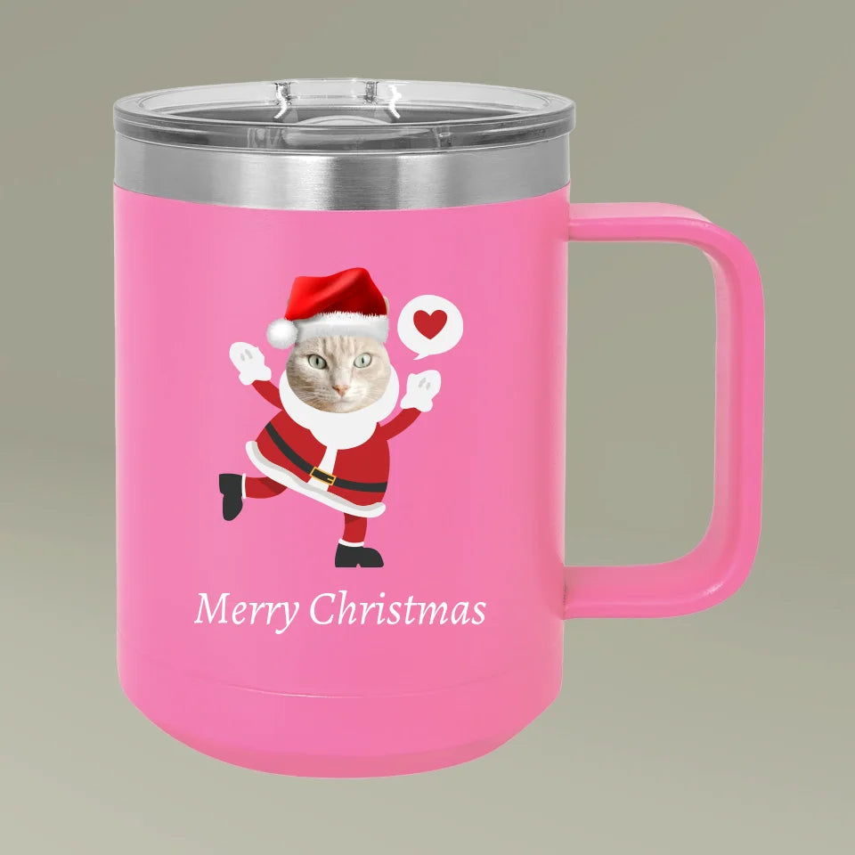 Custom Personalized Cat Photo Christmas Coffee Mug Tumbler, 15oz