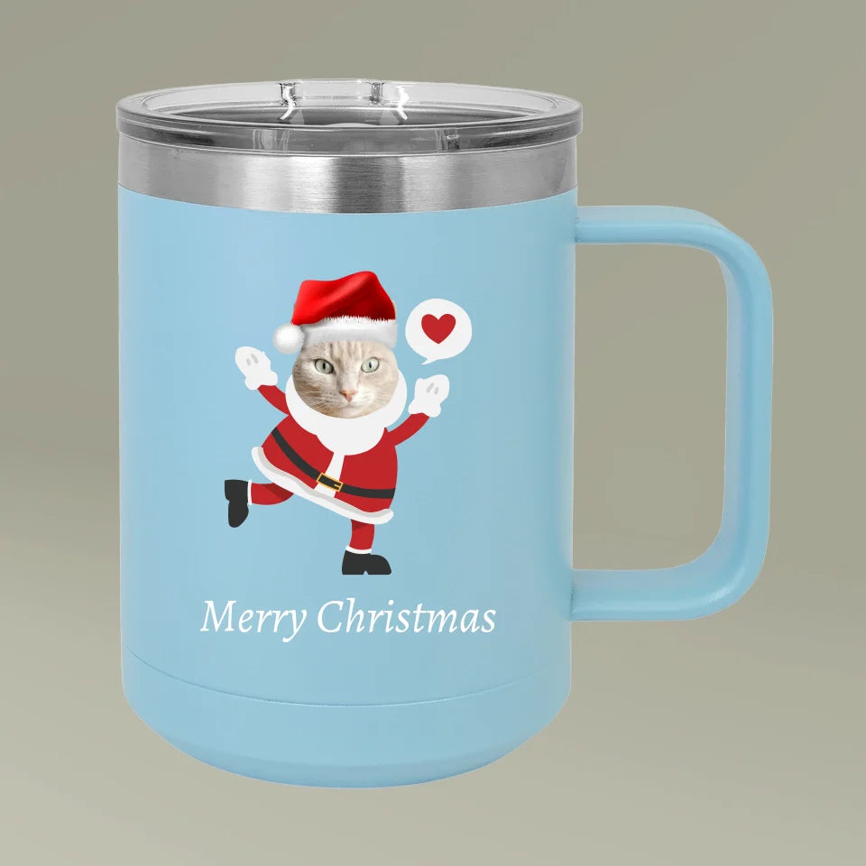 Custom Personalized Cat Photo Christmas Coffee Mug Tumbler, 15oz