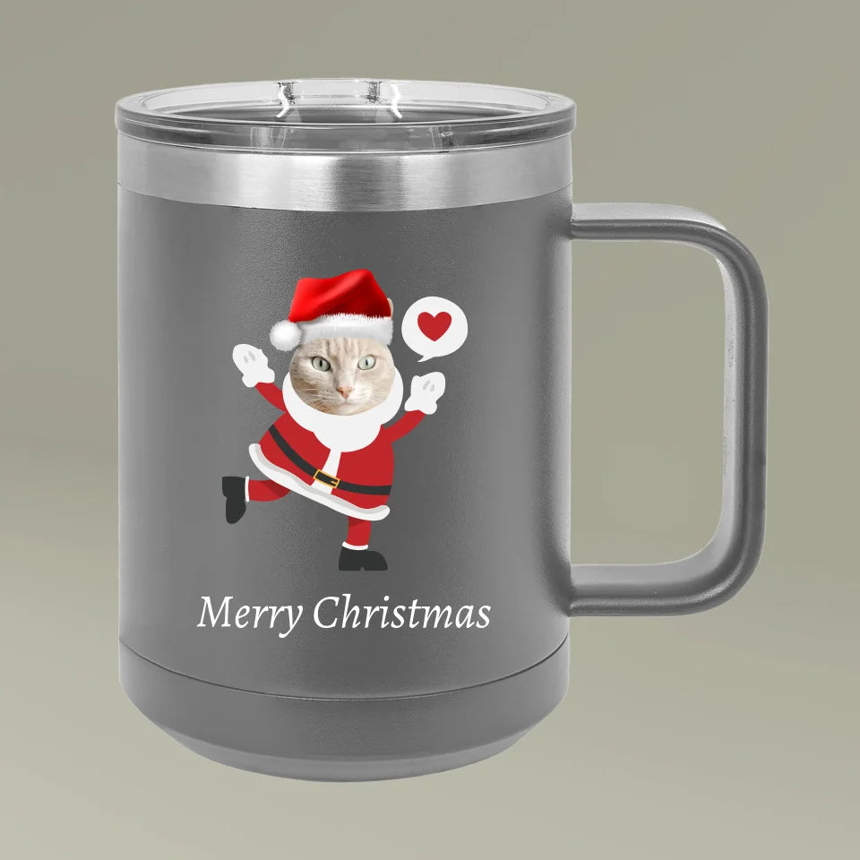 Custom Personalized Cat Photo Christmas Coffee Mug Tumbler, 15oz