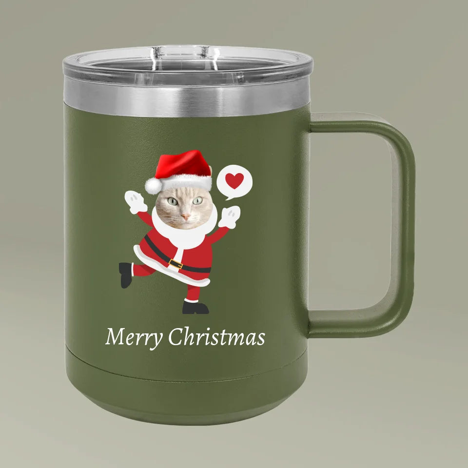 Custom Personalized Cat Photo Christmas Coffee Mug Tumbler, 15oz