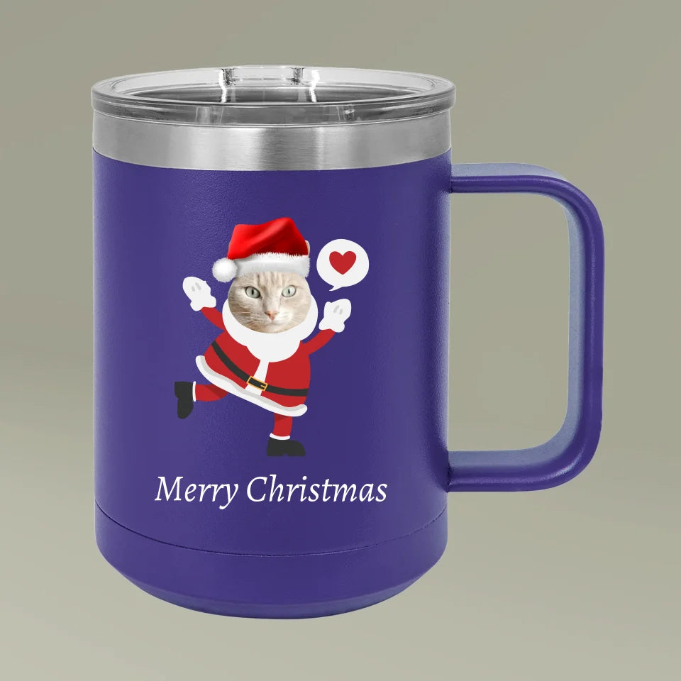 Custom Personalized Cat Photo Christmas Coffee Mug Tumbler, 15oz