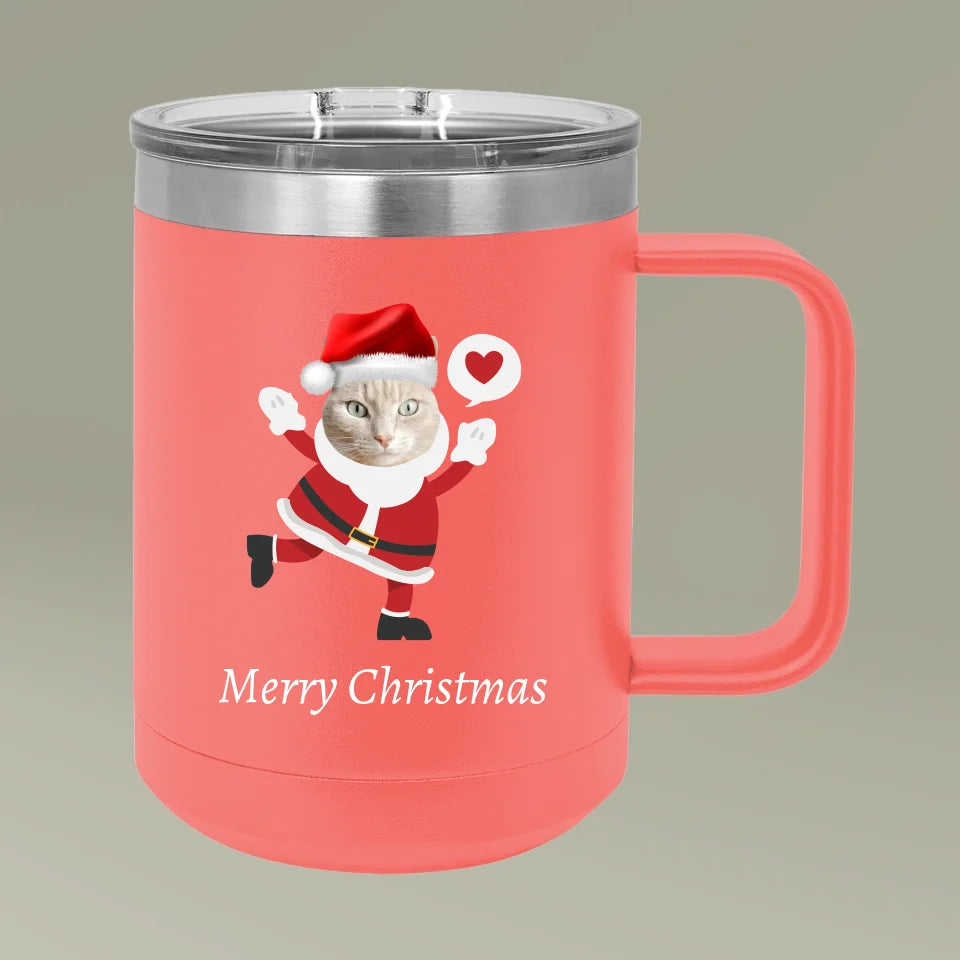 Custom Personalized Cat Photo Christmas Coffee Mug Tumbler, 15oz