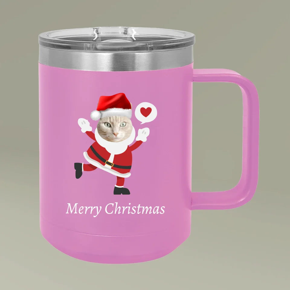 Custom Personalized Cat Photo Christmas Coffee Mug Tumbler, 15oz