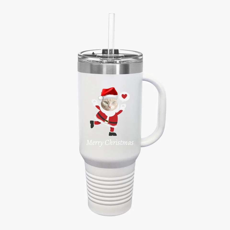 Custom personalized Christmas Cat Photo Insulated Travel Mug, 40oz