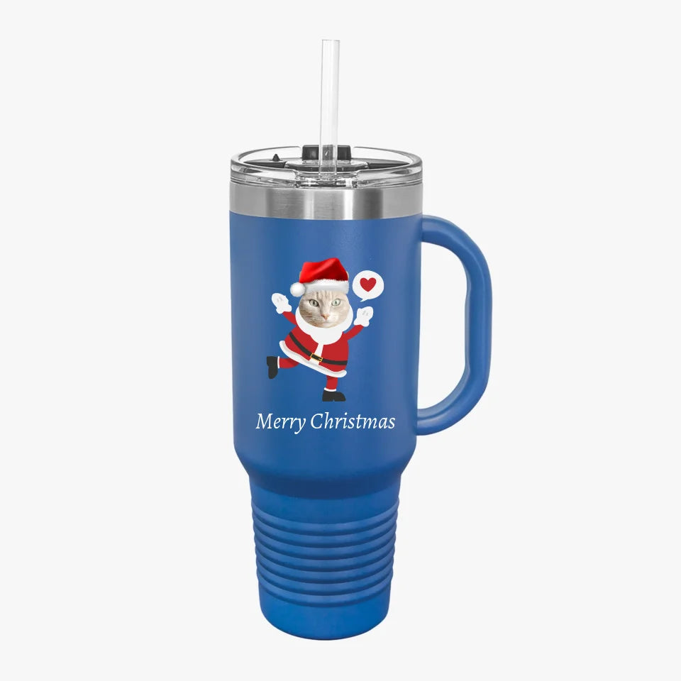 Custom personalized Christmas Cat Photo Insulated Travel Mug, 40oz