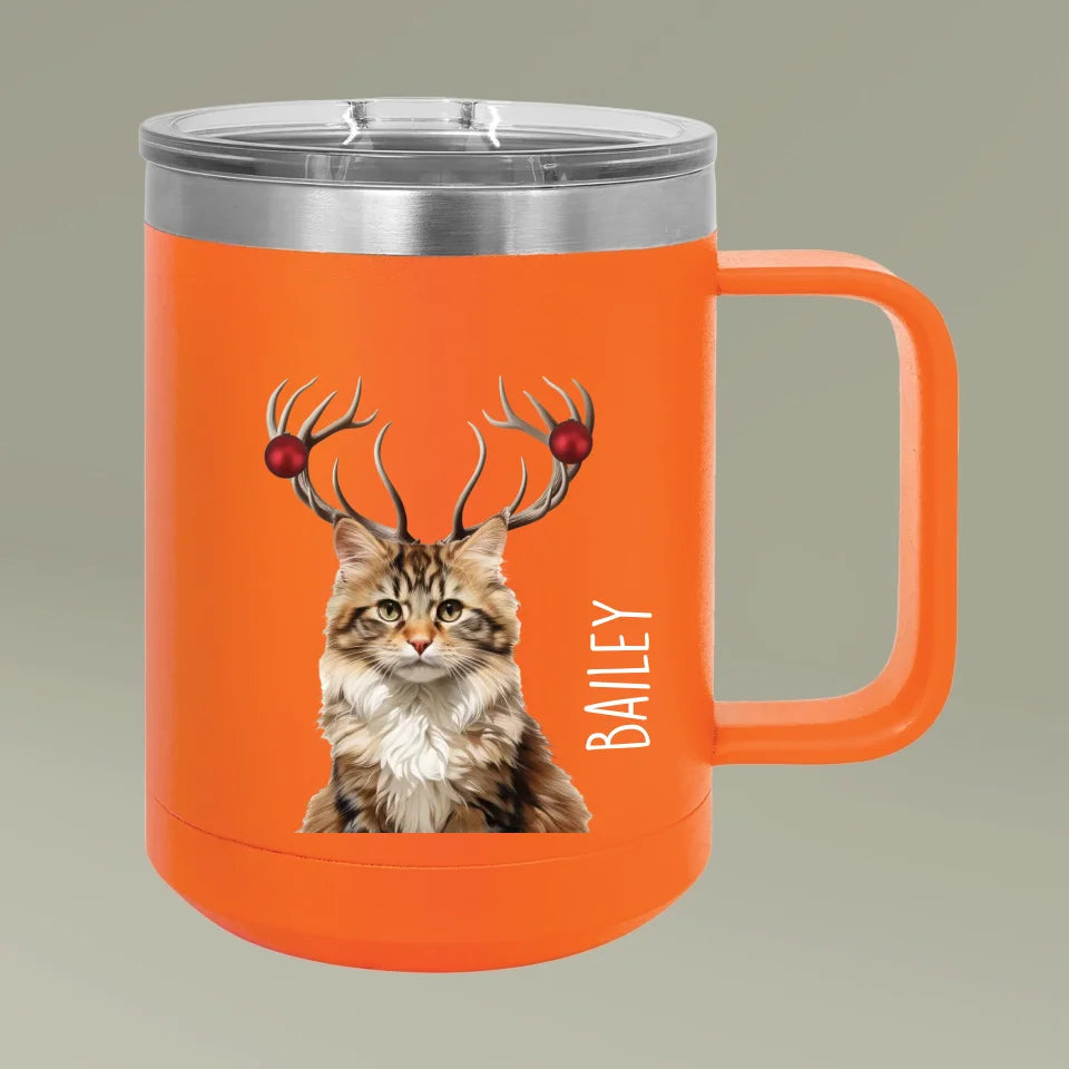 Custom Personalized Cat Photo Holiday Reindeer Coffee Mug Tumbler 15oz