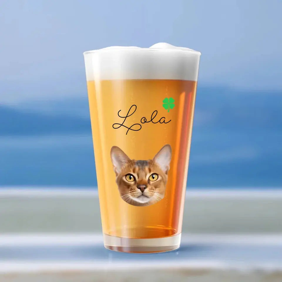 Custom Cat Photo Beer Pint Glass Printify