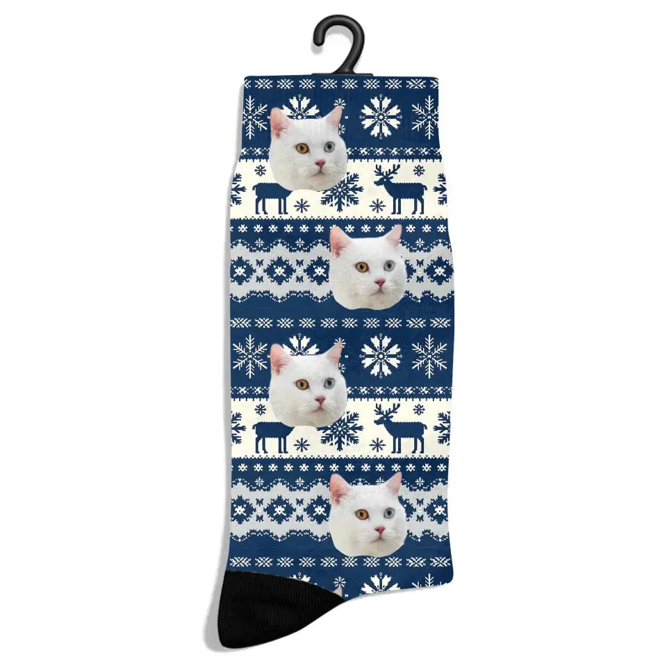 Personalized Christmas Pattern Cat Photo Socks Printify