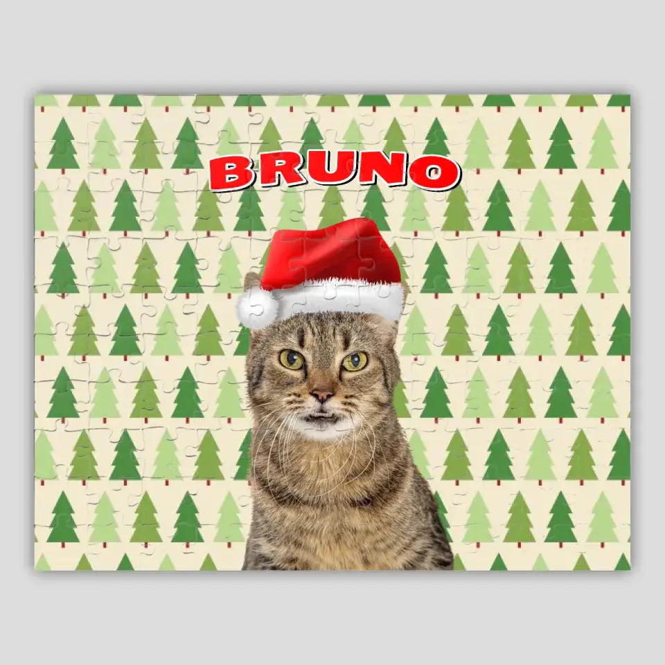 Personalized Christmas Pattern Cat Photo Puzzle Printify