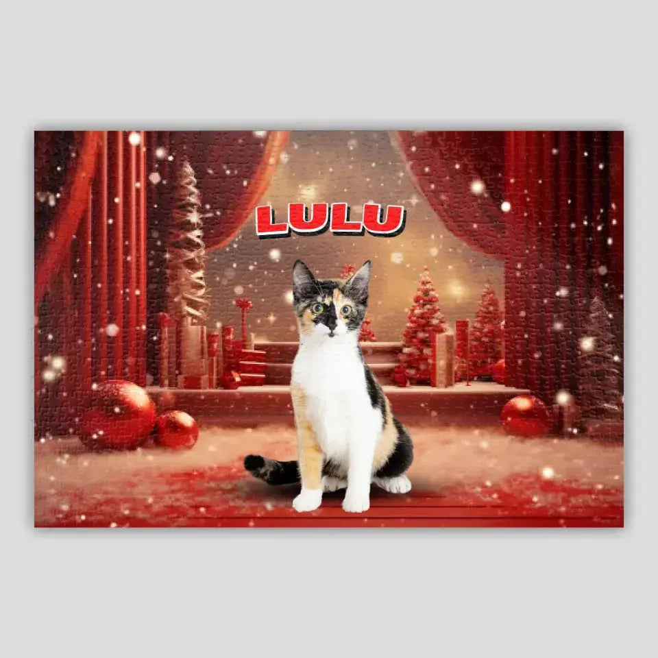 Personalized Christmas Backdrop Cat Photo Puzzle Printify