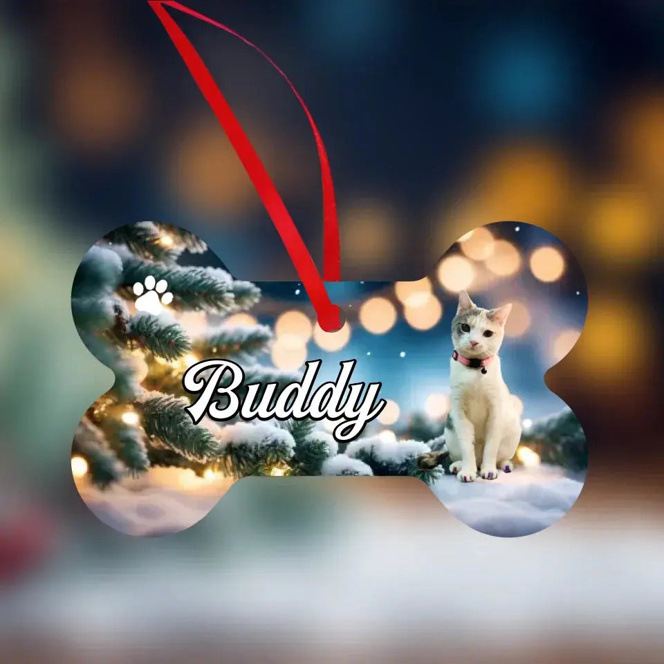 Personalized Cat Name Bone Shape Aluminum Ornaments Printify