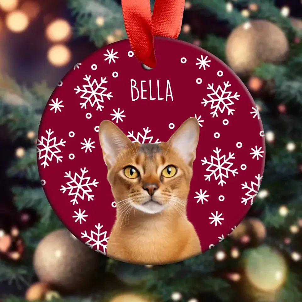 Personalized Cat Photo Acrylic Ornament with Ribbon Printify