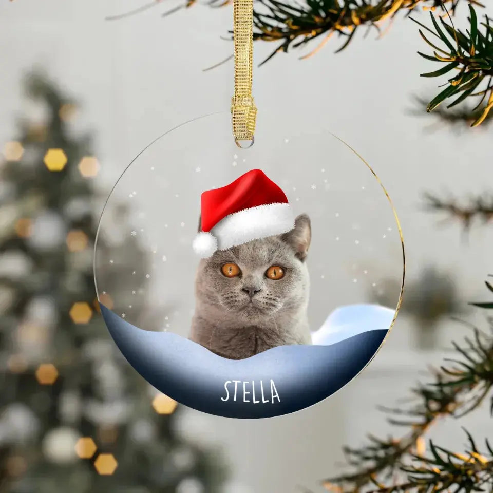 Personalized Santa Cat Photo Acrylic Ornament Printify