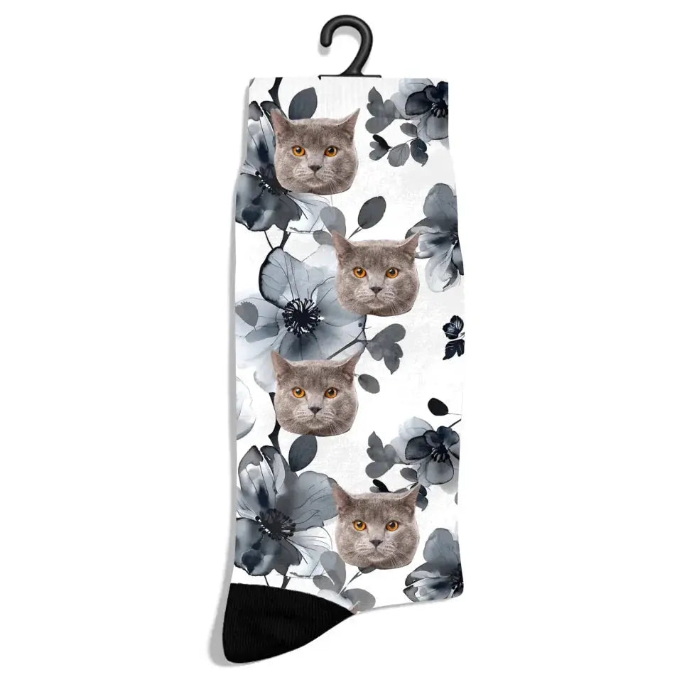 Personalized Flower Ink Pattern Cat Socks Printify