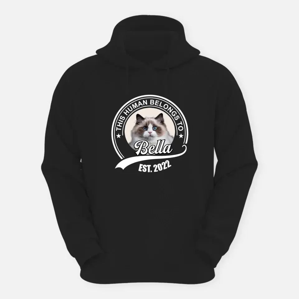 This Human Belongs to - Personalised Cat Hoodie Printify