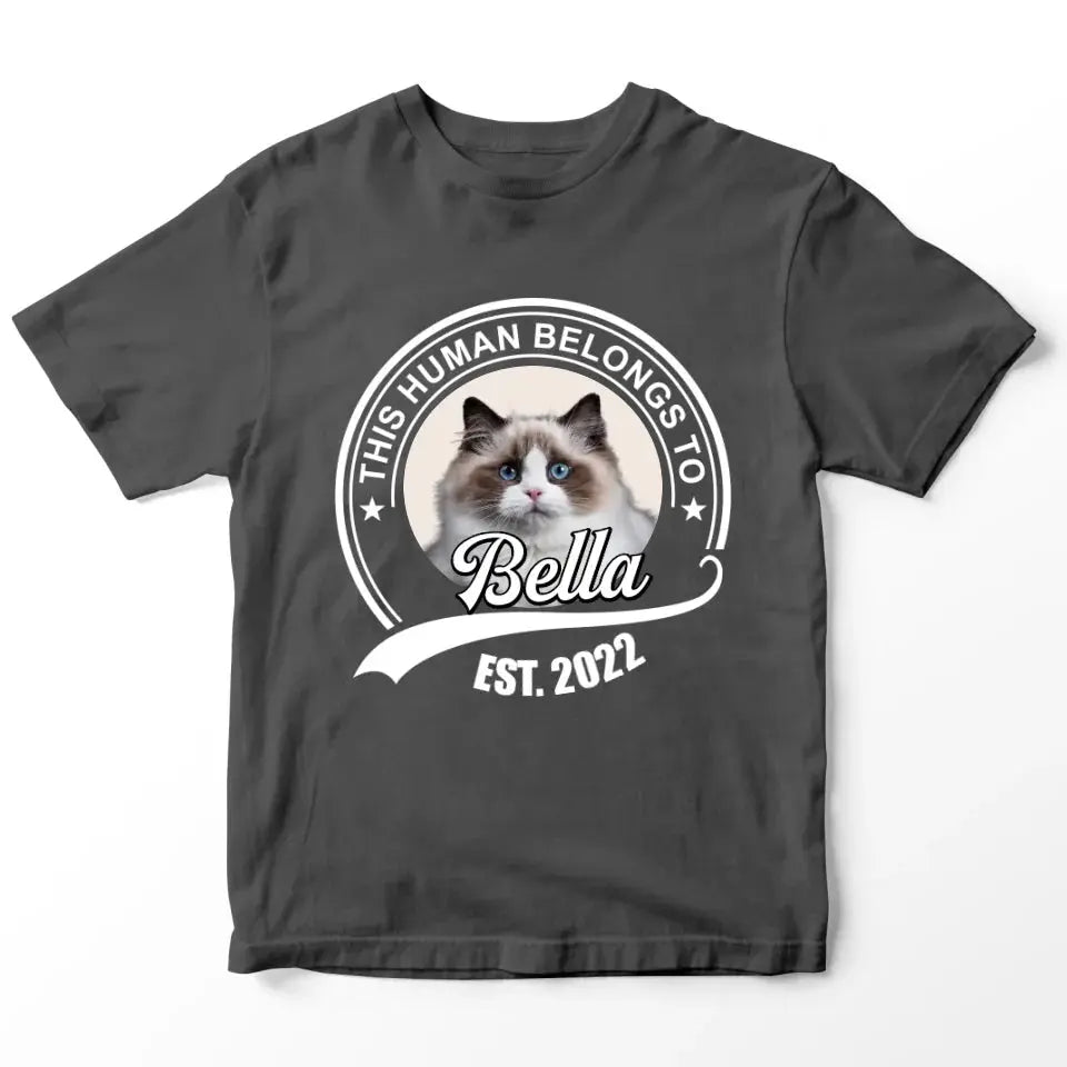 This Human Belongs to - Personalised Cat T-Shirt Printify